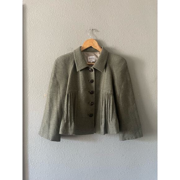ARMANI COLLEZIONI Sage Green Wool Pintuck Swing Jacket - Picture 2 of 9